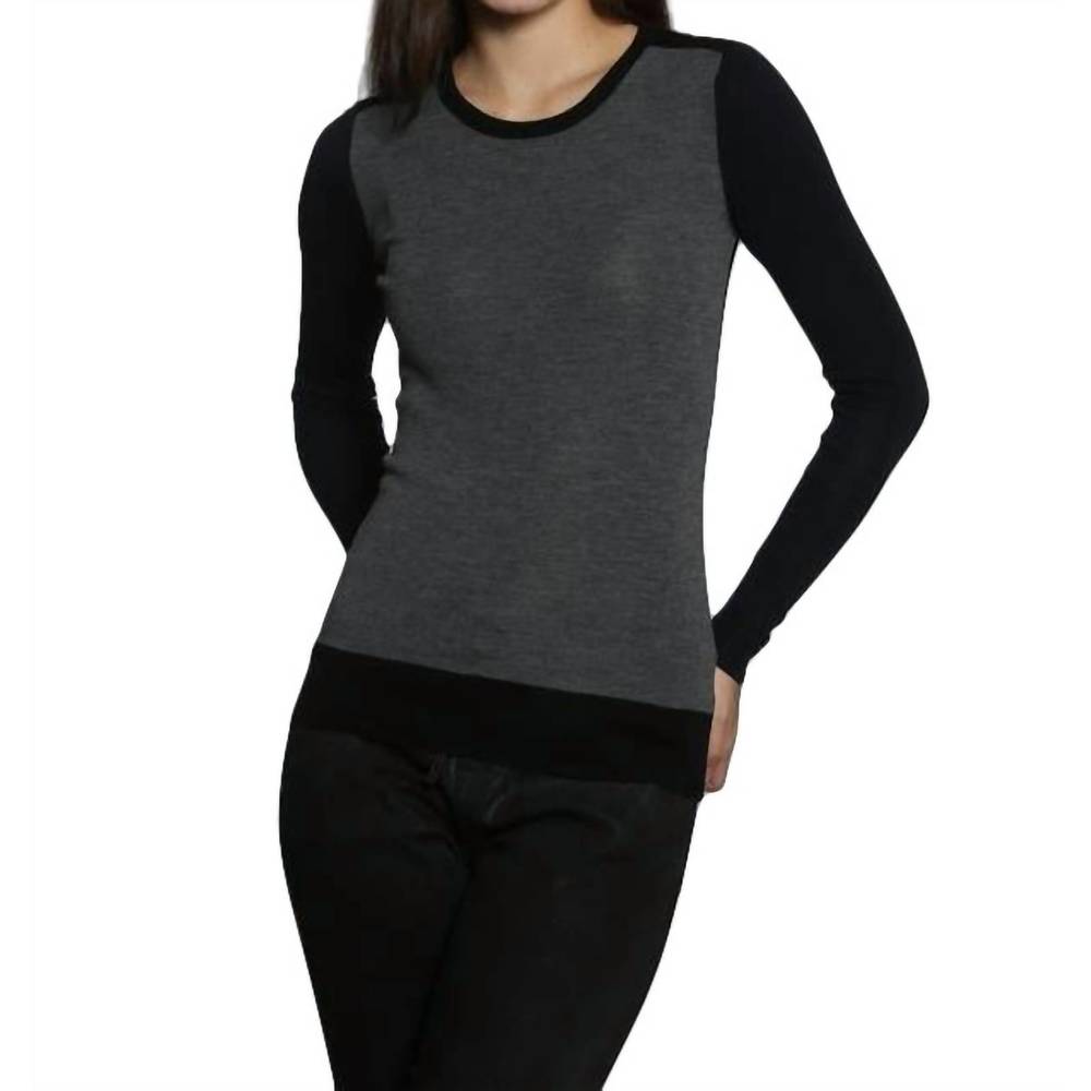NEW LABEL+THREAD skinny rib crew pullover in grey/navy